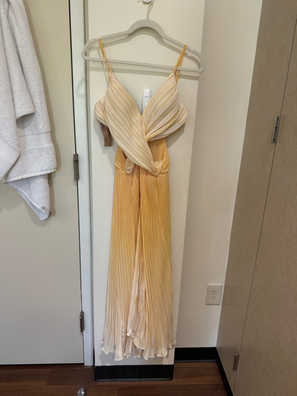Ramy Brook Yellow Pleated Midi Dress with Twist Front